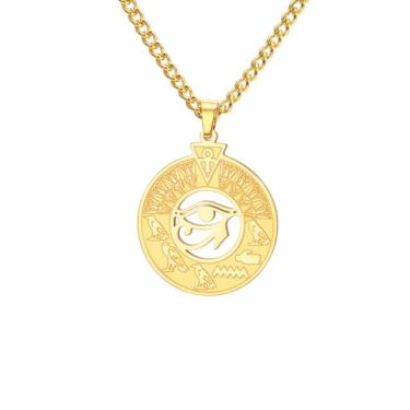 Imagem de EUEAVAN Colar Olho de Hórus Ankh Cruz Chave da Vida Pingente Escaravelho Egípcio Antigo Proteção Cartouche Amuleto Símbolo Egito Joias Religiosas para Mulheres Homens, Medium, Aço inoxidável, Sem