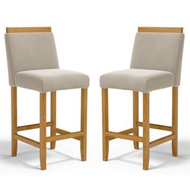Imagem de Kit Com 2 Banquetas Eloá Madeira Maciça Assento Estofado Para Bancada 