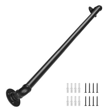 Imagem de Grade de escada resistente de 2,7 m, tubo de aço de 3,15 cm, suporte de parede, preto, corrimão de escada interna/externa para varanda/deck, corrimão, trilhos de mão para escadas internas