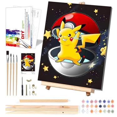 Imagem de Kit de pintura de desenho animado por números para crianças com tela emoldurada - com cavalete de madeira, kits de pintura fácil para crianças de 8 a 12 anos, kits de pintura a óleo acrílica DIY com 4