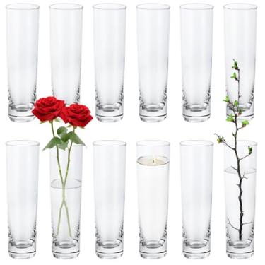 Imagem de LOPYXBR 12 Vasos cilíndricos de vidro de 5 x 20 cm para centros de mesa, largura de 5 cm, altura 20 cm, vasos de vidro altos para velas flutuantes, castiçais de vidro furacão para decoração de casa