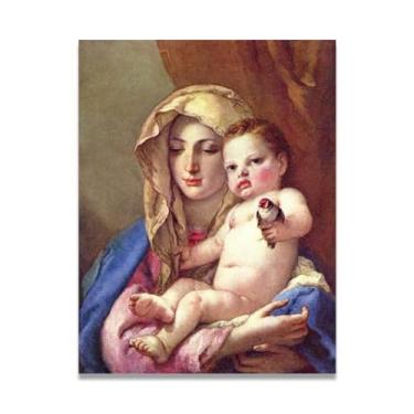 Imagem de Impressão em tela Madonna of the Goldfinch Giovanni Battista Tiepolo – Obra-prima rococó barroca, pintura escolar de Veneza, pintura a óleo decorativa para galeria doméstica 40 x 52 cm