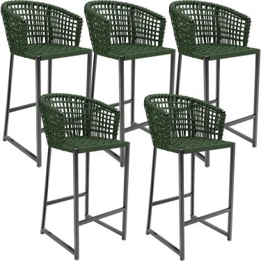 Imagem de Kit 05 Banqueta Para área Gourmet Cozinha Varanda Corda Náutica Porto D04 Verde - Lyam Decor