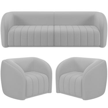 Imagem de Kit Sofá 5 Lugares Para Sala 332cm Com 02 Poltronas Lazio M03 Veludo Cinza - Lyam Decor