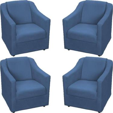 Imagem de Kit 4 Poltronas Mila Pé De Plástico Cromado - Azul-marinho Suede
