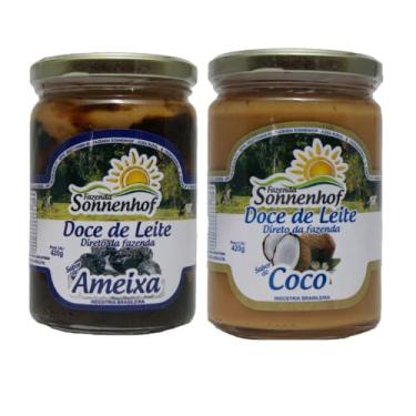 Imagem de Doce de Leite Cremoso Pastoso - 1 com Ameixa + 1 com Coco 420g cada - Fazenda Sonnenhof