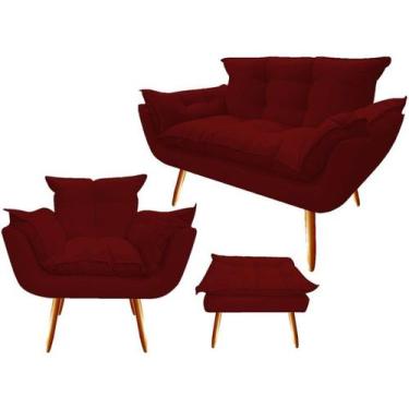 Imagem de Kit Namoradeira + 1 Poltrona + 1 Puff Decorativo Opala Suede Marsala P