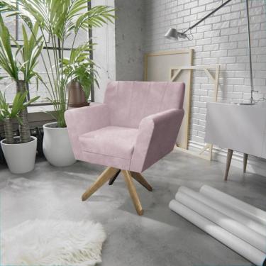 Imagem de Poltrona Base Giratória De Madeira Lauren Maranata Estofados Rosa Bebê