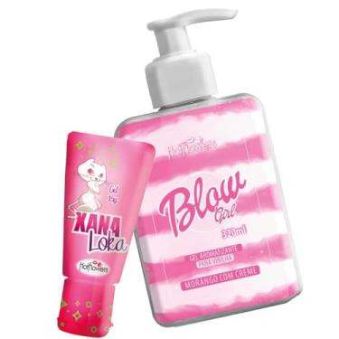 Imagem de Kit Blow Girl Gel Deslizante Hidratante Hot Flowers Aromatizante Beijavel Sabor Morango Creme Corpo Pele Macia Hidratada Cheirosa Toque Prazeroso Aveludado 320ml + Xana Loka 15g