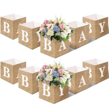 Imagem de Jetec 10 peças de caixas centrais de chá de bebê decoração de festa de chá de bebê exibição de mesa com letras revelação de gênero suporte de bloco de lembrancinha de festa (impressão de serapilheira)