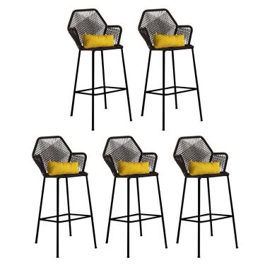 Imagem de Kit 05 Banqueta Alta Sttar Ferro Preto Fibra Preto Almofada Sintético Amarelo