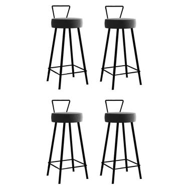 Imagem de Kit 04 Banqueta Alta Encosto Tays Eiffel Cozinha Bistrô Ferro Preto Sintético Cinza Amey Decor
