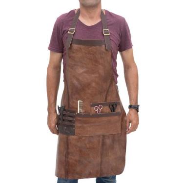 Imagem de Avental Barbeiro Cabelereiro em Couro Masc/Fem - Sparttan, Marrom Masc