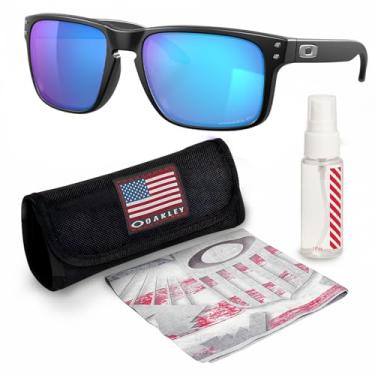 Imagem de OAKLEY OO9102 HOLBROOK Armação preta polida – Lente PRIZM SAPPHIRE, óculos de sol de formato quadrado não polarizados com kit de óculos oficial eSHADES, Preto polido (55 mm), 55 mm