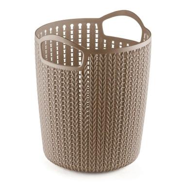 Imagem de Cesto Plástico Organizador Trançado Alto Pequeno Marrom Ordene