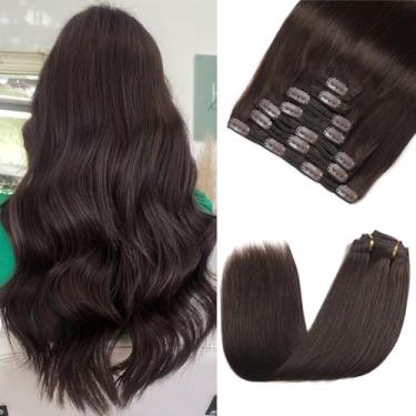 Imagem de Rimoss Extensões De Cabelo Clip In Humano Real - 160G 20" 7 Peças, Castanho Escuro Macio Remy Liso Trama Dupla Para Mulheres (#2 20")
