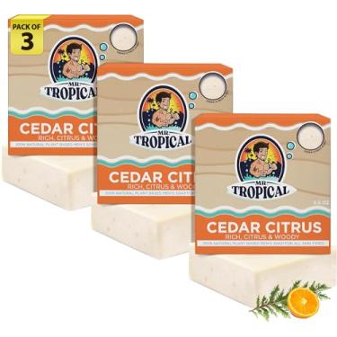 Imagem de Mr. Tropical Sabonete Em Barra Masculino Cedar Citrus Com Aroma Natural, Orgânico, Feito À Mão, Óleos Essenciais, Barba, Corpo, Rosto, Banho, Nutritivo - Pacote 3 Unidades De 5,5 Oz