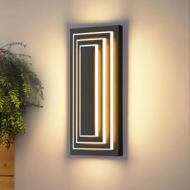 Imagem de ZSMAIKU Luminária De Parede Externa Preta Com 3 Níveis Led, Arandela Moderna 15,7 Pol. À Prova D'Água, Suporte Para Varanda Frontal, 24 W, Grande Casa, Garagem, Pátio, 1 Pacote