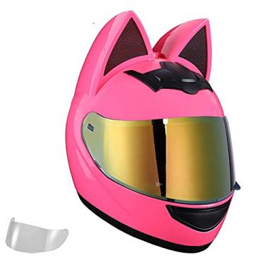 Imagem de ZJHELM Capacetes Off-Road Com Orelhas De Gato, Integrais Para Motocicletas, Motos Trilha E Quadriciclos (Capacete Rosa Lentes Douradas, Grande)
