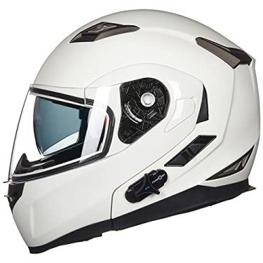 Imagem de ILM Capacete De Motocicleta Modular Com Flip-Up Integrado Bluetooth, Protetor Solar, Mp3, Intercomunicador, Modelo 953Pro (Gg, Branco)