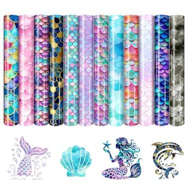 Imagem de HTVSTD Vinil De Transferência Térmica Escamas Peixe - 12 Folhas 12'' X 10'', Padrão Htv Sereia Para Camisetas