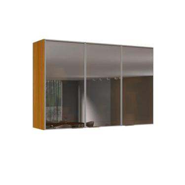 Imagem de Armário 120cm 3 Portas De Vidro Mdf Dobradiças Slow Motion Lumina - Itatiaia Cinamomo-fendi