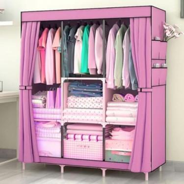 Imagem de Guarda Roupa Dobrável Organizador De Roupas Portátil Multiuso Armário Organizador de Roupas Sapatos Brinquedos(ROSA)