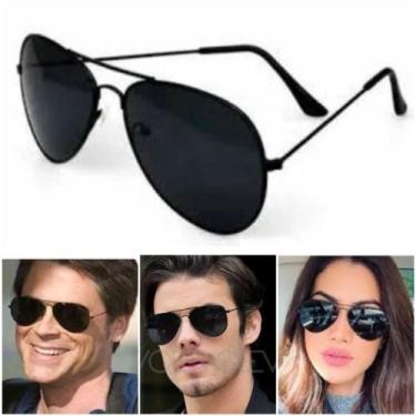 Imagem de Óculos De Sol Aviador Clássico Preto Preto Moda Verão Uv400 Lente Cris