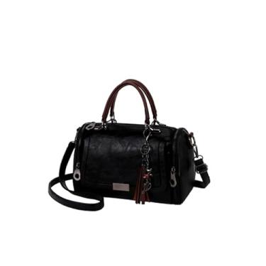 Imagem de Bolsa Feminina de Ombro Tassel de Grande Capacidade Feminina Saco Crossbody Ziper Fashion Com Alça Removível (Preto)