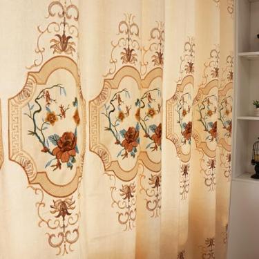 Imagem de SLOW SOUL Conjunto de 2 painéis vintage bege chenille elegante floral bordado 70% cortinas blackout design botânico luxuoso cortinas de janela ilhós pano bege 122 cm L x 213 cm C