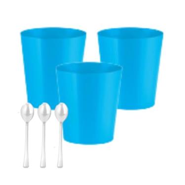 Imagem de Kit 30 Copinhos de Doce Neon Brilha na Luz Negra 25 ml + 30 Colherzinhas (Azul)