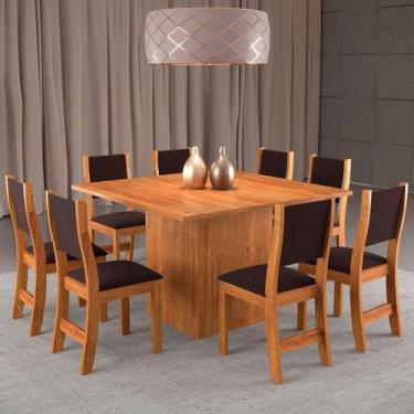 Imagem de Mesa de Jantar 8 Lugares Alexa Mel/Veludo Barroco - Pnr Móveis, Marrom