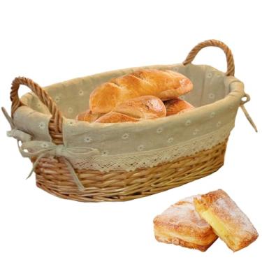 Imagem de Cesta à prova de pão, ferramentas para fazer pão, cesta à prova de fermento com alça, cestas ovais à prova de pão com forro floral, ferramentas de fabricação de pão de vime natural, 24 x 14 x 8 cm