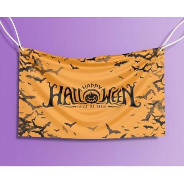 Imagem de Bandeira Decorativa Abóbora Happy Halloween 80cmx140cm Tecido Oxford 1
