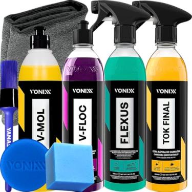 Imagem de Kit Vonixx Pré e Pós lavagem V-mol V-floc 500ml Cera Liquida Tok final Limpador e Condicionador de Pasticos Internos Flexus Limpeza Completa