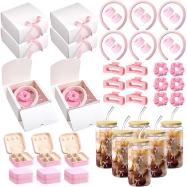 Imagem de Honeydak 6 conjuntos de prêmios de chá de bebê para vencedores, lembrancinhas de chá de panela, presentes, caixa de joias, prendedor de cabelo, faixa de cabeça, pulseiras, laços, copos, caixas de fita