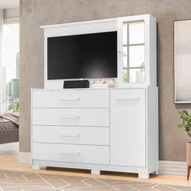 Imagem de Cômoda Veneza Branco Com Espelho E Painel Para Tvs