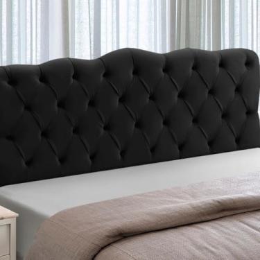 Imagem de Cabeceira Cama Box King Size Estofada Madeira Atena (Preto)