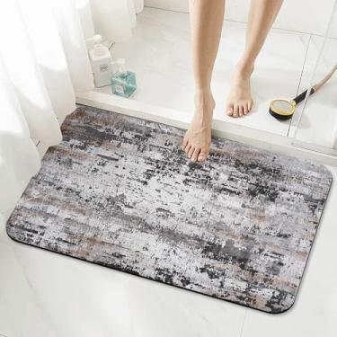 Imagem de Tapete de banheiro, Boho Brwon cinza abstrato pintura a óleo tapete de banho para banheira, antiderrapante, absorvente macio, lavável na máquina, secagem rápida, tapete de banheiro para banheira e