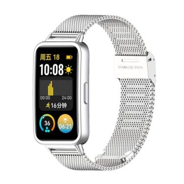 Imagem de HAOZHI Pulseira Compatível com Huawei Band 10 9 8,Bracelete Correia de Metal para Huawei Band 10,9,8 (Prata)