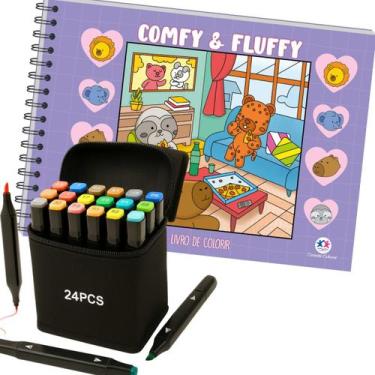 Imagem de Livro Comfy Cozy Capa Dura Explore Criatividade Colorir 24 Canetas Tou