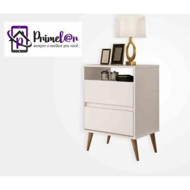 Imagem de Mesa De Cabeceira Criado Retrô Com 2 Gavetas e Nicho Lotus - LOJAS PRI