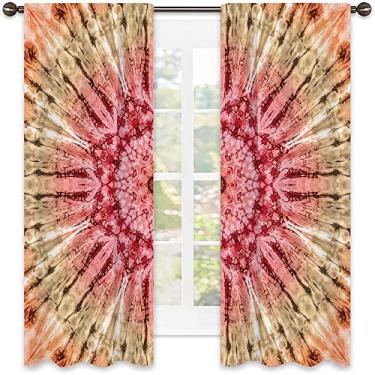Imagem de Cortina blackout tie dye, padrão Batik de círculo gradiente com pregas espectrais e imagem de pontos desgastados, cortinas blackout com absorção de som para decoração de sala de jantar/festa, L 130 x