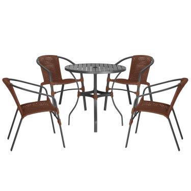 Imagem de 04 Cadeiras Floripa E Mesa Roma 80cm Preta Trama Original Marrom