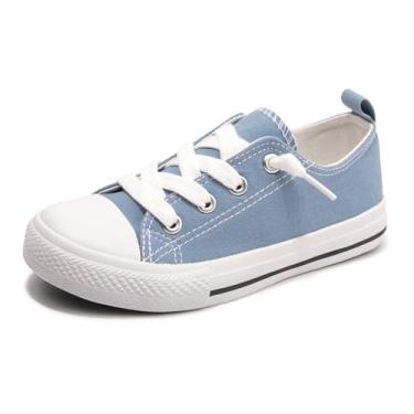 Imagem de Tênis de lona para meninos e meninas, sem cadarço, confortável, casual, caminhada, para crianças pequenas e grandes, Jeans azul, 16