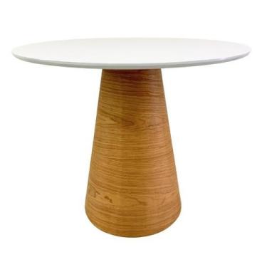 Imagem de Mesa de Jantar Redonda 100 cm Tampo Laca Branca Base Freijó Horizontal