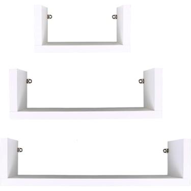 Imagem de Prateleira Flutuante de MDF Branco em U para Livros, Brinquedos, Sala de Estar, Quarto, Banheiro, Cozinha, Sala de Jantar, Entrada, Corredor, Escritório, Suíte, Berçário 15cm