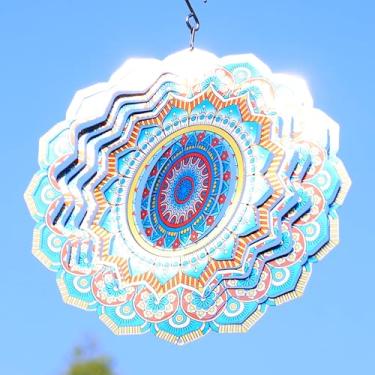 Imagem de Mandala giratória de vento - 30,5 cm com corte a laser de aço inoxidável, escultura suspensa cinética 3D, decoração de jardim de metal à prova de ferrugem, presente exclusivo para mulheres, homens