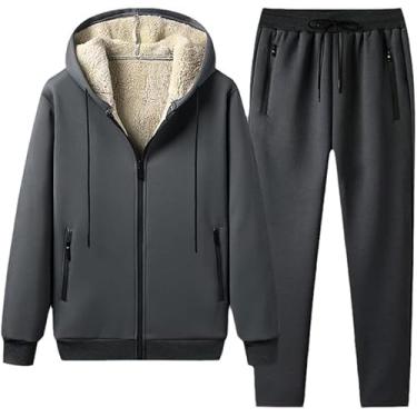 Imagem de Conjunto De 2 Peças Para Homens Moletom Calça De Moletom Fleece Thicken Winter Tracksuit Set Casual Zipper Autumn Sweat Suits, Gray, S