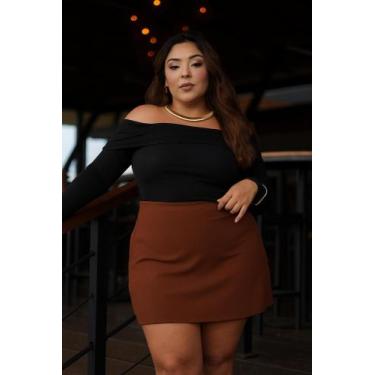 Imagem de Blusa Canelada Ombro a Ombro Plus Size Manga Comprida Ajustável Blusa 